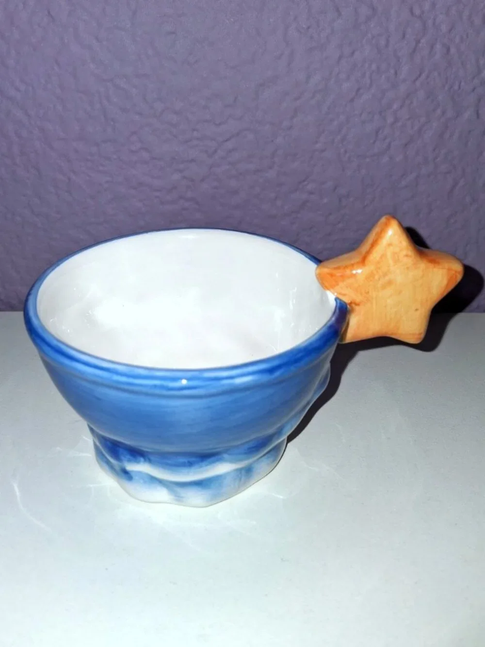 Vintage Celestial Star and Clouds Tea Cup / Trinket Dish Blue Yellow Whimsigoth